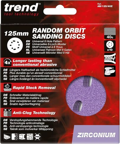 Trend Zirconium 5 Inch Random Orbit 40 Grit Abrasive Sanding Discs, AB/125/40Z, Pack of 10 in Saudi Arabia