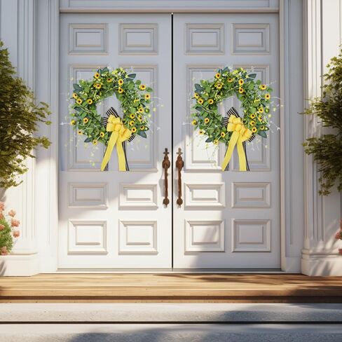 اكاليل الربيع للباب الأمامي، اكليلا من الزهور ديزي والخيش القوس، لعيد الحب الشتاء المنزل مزرعة في الهواء الطلق ديكورات الديكور في الداخل in Kuwait