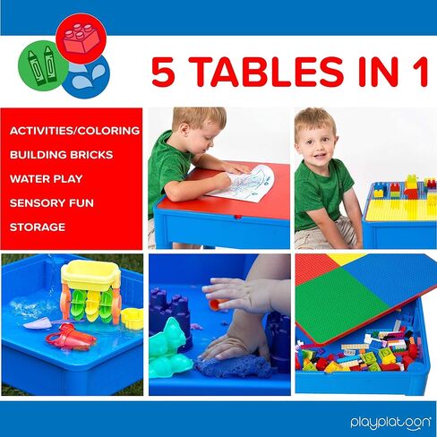 مجموعة طاولة أنشطة 5 في 1 من Platoon Kids - حسية وفنية ومائية ومكعبات بناء وحرف يدوية - للأطفال الصغار - أحمر/أزرق/أصفر/أخضر in Kuwait
