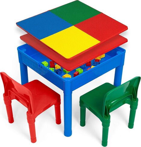 مجموعة طاولة أنشطة 5 في 1 من Platoon Kids - حسية وفنية ومائية ومكعبات بناء وحرف يدوية - للأطفال الصغار - أحمر/أزرق/أصفر/أخضر in Kuwait