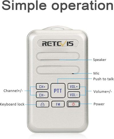 Retevis RT20 Small Walkie Talkies for Adults Mini Size Portable Two Way Radios Rechargeable with Clear Audio Hands Free Keyboard Lock(Silver, 5 Pack) in Saudi Arabia
