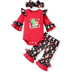 HINTINA Newborn Infant Baby Girl First Halloween Outfits Bodysuit Bell Bottom Pants Clothes Set With Headband