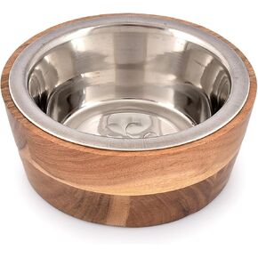 وعاء تغذية من خشب السنط والفولاذ من نيرمان للكلاب/القطط سهل التنظيف، وعاء طعام للجراء، وعاء ماء للكلاب (7 بوصة × 7 بوصة × 2.75 بوصة) in Kuwait