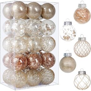 Clear Christmas Ball Ornaments, 30ct 2.36" Gold Shatterproof Xmas Ball Decorations Set Decorative Hanging Ornaments for Christmas Tree Home Office Decor Gift for Christmas Party Wedding