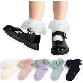 Mini Angel Baby Girl Socks 5/6 Pairs Toddler Triple/Double Ruffle Lace Socks Dress Frilly Bow Ankle Socks
