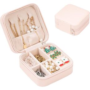 Obsoorth Small Travel Jewelry Organizer Box Case Earring Ring Holder for Traveling Necklace Women Little Girls Children Kids Gift PU Leather Portable Storage Carrier - Blue