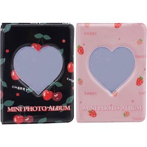 SZHTSWU 2 حزمة ألبوم صور صغير 40 جيوب، 3 بوصة Kpop Photocard حامل كتاب صغير Photocard Binder Photo Card Binder Love Heart ألبوم صور مجوف لصور بطاقات الصور (أسود وردي)
