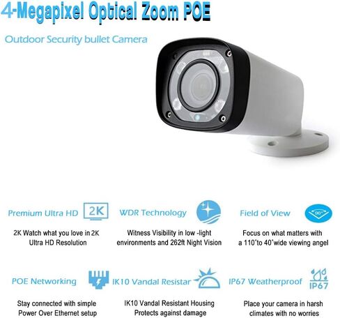 VALUCAM 4MP Bullet POE IP Camera Outdoor - F1.4 2.7~13.5mm 5X Optical Zoom Motorized Varifocal PoE Network Camera with EXIR 197ft Night Vision, Smart H.265, 120dB WDR, IP67 in Saudi Arabia