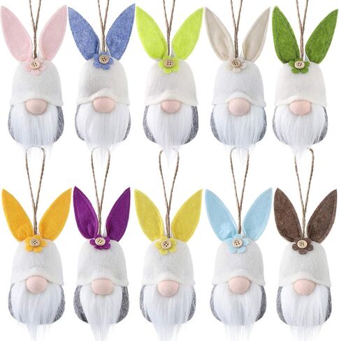 Easter Hanging Bunny Ornaments Set of 10, Colorful Plush Bunny Gnomes for Tree Decorations in Kuwait