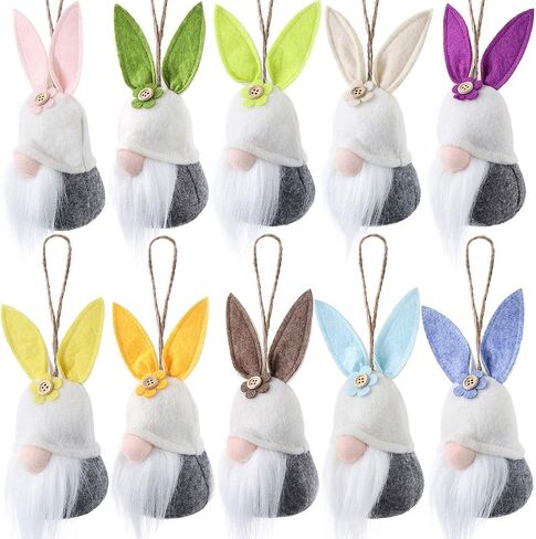 Easter Hanging Bunny Ornaments Set of 10, Colorful Plush Bunny Gnomes for Tree Decorations in Kuwait