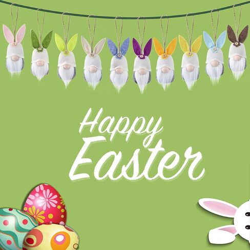 Easter Hanging Bunny Ornaments Set of 10, Colorful Plush Bunny Gnomes for Tree Decorations in Kuwait