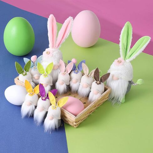 Easter Hanging Bunny Ornaments Set of 10, Colorful Plush Bunny Gnomes for Tree Decorations in Kuwait
