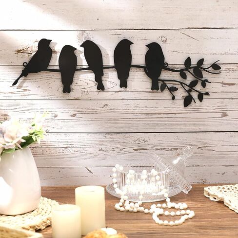 Ferraycle Metal Bird Wall Art Birds on the Branch Wall Decor Leaves with Birds Metal Sculpture Bird Silhouette Metal Ornament Branch Wall Hanging Sign for Balcony Garden Home Decor (Black) in Saudi Arabia