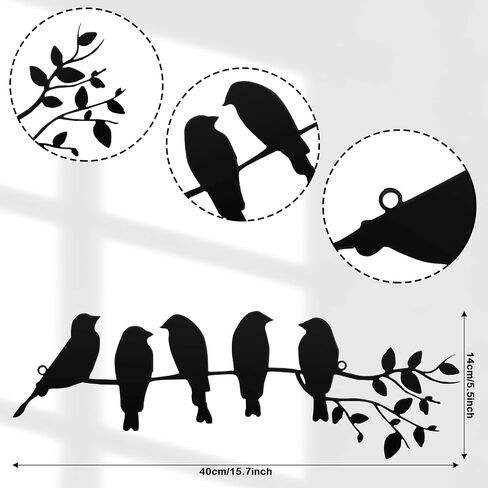 Ferraycle Metal Bird Wall Art Birds on the Branch Wall Decor Leaves with Birds Metal Sculpture Bird Silhouette Metal Ornament Branch Wall Hanging Sign for Balcony Garden Home Decor (Black) in Saudi Arabia