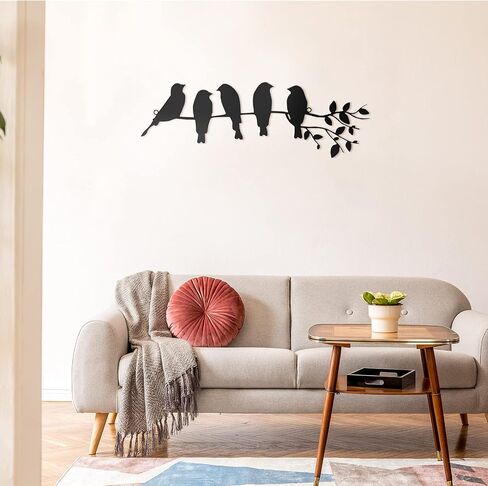 Ferraycle Metal Bird Wall Art Birds on the Branch Wall Decor Leaves with Birds Metal Sculpture Bird Silhouette Metal Ornament Branch Wall Hanging Sign for Balcony Garden Home Decor (Black) in Saudi Arabia