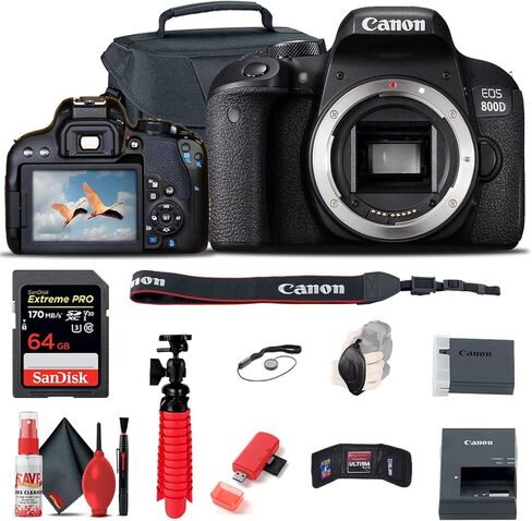 Canon EOS Rebel 800D / T7i DSLR Camera (Body Only) + 64GB Memory Card + Case + Card Reader + Flex Tripod + Hand Strap + Cap Keeper + Memory Wallet + Cleaning Kit (Renewed) in Saudi Arabia