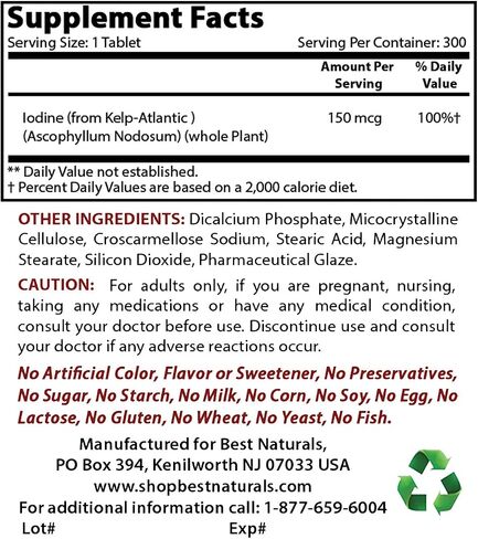 Best Naturals Kelp Supplement 150 Mcg Tablet, 300 Count in Saudi Arabia