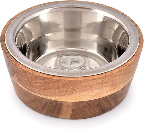 وعاء تغذية من خشب السنط والفولاذ من نيرمان للكلاب/القطط سهل التنظيف، وعاء طعام للجراء، وعاء ماء للكلاب (7 بوصة × 7 بوصة × 2.75 بوصة) in Kuwait