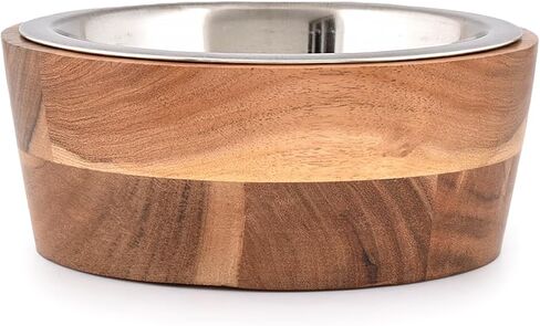 وعاء تغذية من خشب السنط والفولاذ من نيرمان للكلاب/القطط سهل التنظيف، وعاء طعام للجراء، وعاء ماء للكلاب (7 بوصة × 7 بوصة × 2.75 بوصة) in Kuwait