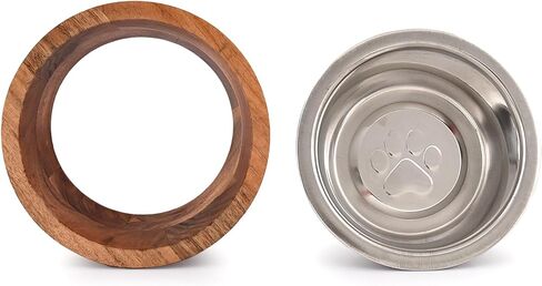 وعاء تغذية من خشب السنط والفولاذ من نيرمان للكلاب/القطط سهل التنظيف، وعاء طعام للجراء، وعاء ماء للكلاب (7 بوصة × 7 بوصة × 2.75 بوصة) in Kuwait