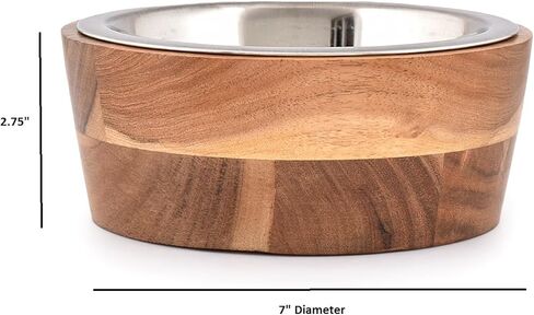 وعاء تغذية من خشب السنط والفولاذ من نيرمان للكلاب/القطط سهل التنظيف، وعاء طعام للجراء، وعاء ماء للكلاب (7 بوصة × 7 بوصة × 2.75 بوصة) in Kuwait