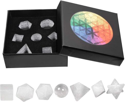 Nupuyai Pack of 7 Natural Black Obsidian Healing Platonic Solids Crystal Set with Merkaba Star Geometry Energy Stone Kit for Reiki Meditation Home Decor in Kuwait