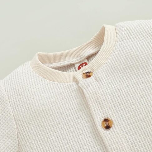 Mandizy Newborn Baby Girl Boy Clothes Summer Short Sleeve Jumpsuit Waffle Knit Solid Color Button Romper Infant Bodysuit in Kuwait