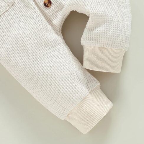 Mandizy Newborn Baby Girl Boy Clothes Summer Short Sleeve Jumpsuit Waffle Knit Solid Color Button Romper Infant Bodysuit in Kuwait