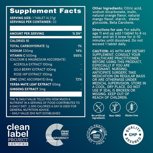 Puori C3 Vitamin C Supplement for Immune and Antioxidant Support - 20 Servings x 2 Packs - Vitamin C, Zinc, Yerba Mate, Ginseng Helps Fight Fatigue and Supports Cognitive Function in Kuwait