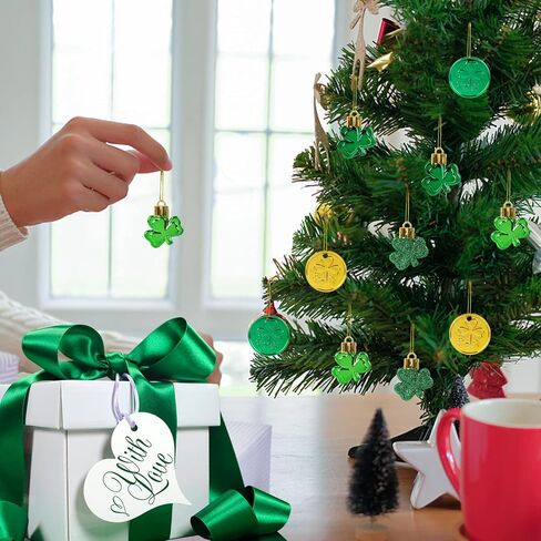 CCINEE 40pcs St Patrick's Day Decorations Shamrock Ornaments and Coins Set Green Gold Plastic Good Luck Clover Hanging Baubles Trefoil Pendant Decoration for Irish Festival Tree Shelf Home Party Decor in Saudi Arabia