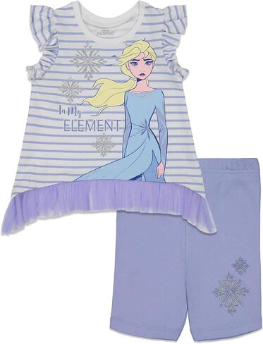 Disney Frozen Princess Anna Elsa Baby Girls T-Shirt and Shorts Outfit Set Infant to Little Kid in Saudi Arabia