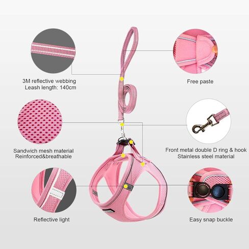 مجموعة سرج ومقود الكلاب الشبكية الناعمة من Suredoo، سهلة الارتداء، عاكسة للضوء ومريحة ومبطنة وسريعة الجفاف للكلاب والقطط الصغيرة والمتوسطة الحجم (أزرق، S) in Kuwait