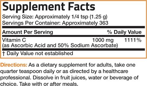 مسحوق فيتامين C المخزن وحمض الأسكوربيك المخزن مع بلورات أسكوربات الصوديوم الدقيقة القابلة للذوبان - يعزز نظام المناعة الصحي وحماية الخلايا - مضاد أكسدة قوي - رطل واحد (16 أونصة) in Kuwait