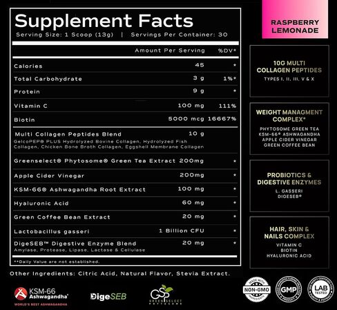 Super Collagen Burn - Premium Collagen Powder for Women Weight & Beauty w. Apple C Vinegar, Probiotics, KSM66, Green Tea, VIT C & Biotin - Ultra Pure Multi Collagen Protein Supplement (Pink Lemonade) in Saudi Arabia
