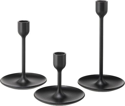 IKEA FULLTALIG Candlestick, set of 3 Powder Coating Black Aluminum Candlestick Holder for taper candles, Table Romantic for Wedding, Birthday, Dinner Home & Bar Decorative (No LED Candle Included) in Saudi Arabia