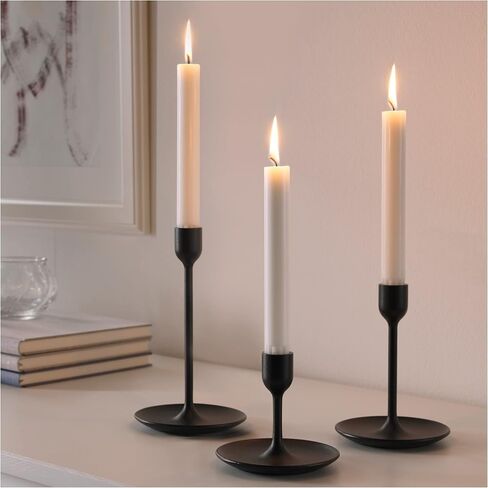 IKEA FULLTALIG Candlestick, set of 3 Powder Coating Black Aluminum Candlestick Holder for taper candles, Table Romantic for Wedding, Birthday, Dinner Home & Bar Decorative (No LED Candle Included) in Saudi Arabia