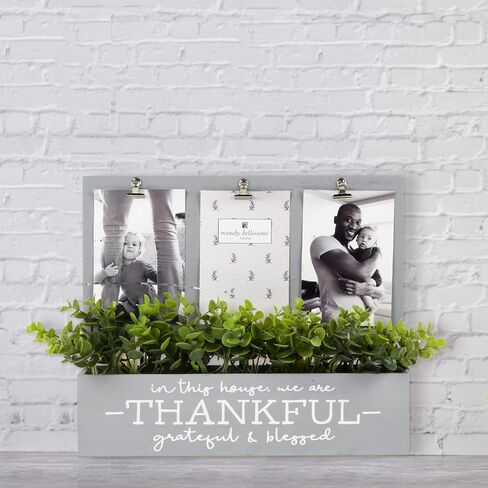 3-Opening Thankful Faux Eucalyptus Planter Clip Frame Collage in Gray, Holds (3) 4x6 Photos in Saudi Arabia