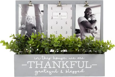 3-Opening Thankful Faux Eucalyptus Planter Clip Frame Collage in Gray, Holds (3) 4x6 Photos in Saudi Arabia