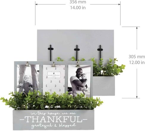 3-Opening Thankful Faux Eucalyptus Planter Clip Frame Collage in Gray, Holds (3) 4x6 Photos in Saudi Arabia