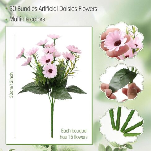 Zeyune 30 Bundles Artificial Daisies Flowers, Sunflowers Artificial Flowers Daisy Mums Fake Flowers, Outdoor UV Resistant for Hanging Planter Home Wedding DIY Garden Porch Window Office in Saudi Arabia