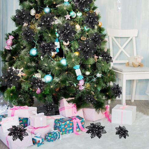 24 Pieces Christmas Glitter Artificial Poinsettia Flowers Christmas Flowers Decorations Wedding Xmas Tree New Year Ornaments (Rose Gold) in Kuwait