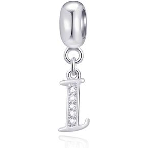 Alphabet Charm Letter Beads Solid 925 Sterling Silver with Cubic Stones, Complete A~Z Gift Options fit Pandora European Bracelets (M) in Saudi Arabia