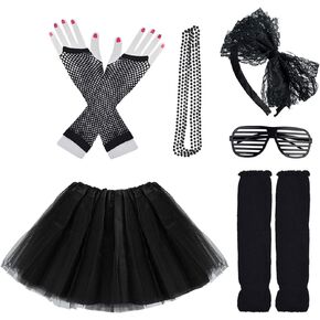 Miayon Kids 6 in 1 Costume Accessories 1970s 1980s Fancy Outfits and Dress for Cosplay Party Theme Party for Girl
