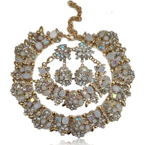NABROJ Gold Jewelry Set - Rhinestone Statement Necklace and Earring Set Accessories for Women - Halloween Jewelry