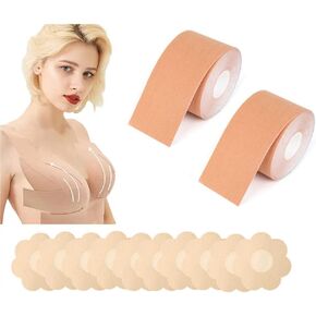 DLAIVOR Breast Tape, with 10Pcs Reusable Nipple Cover, Waterproof Adhesive push up tape Breathable Chest Support Tape in Kuwait