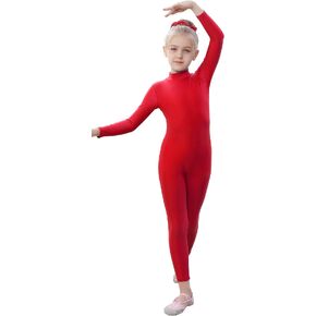 YgneeDom Kids Girls One Piece Spandex Unitards, Long Sleeve Turtleneck Unitard, Full Body Catsuit, Dance Leotard Costumes
