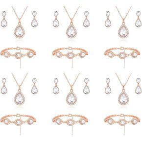 OTTFF Teardrop Jewelry Set for Bridal Bridesmaid,18K Gold or Rose Gold or Silver Plated Necklace Earrings Bracelet Set For Wedding Gift