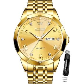 OLEVS Men Watches Business Dress Diamond Analog Quartz Date Luxury Wrist Watch Casual Stainless Steel Waterproof Luminous Two Tone Watch for Men