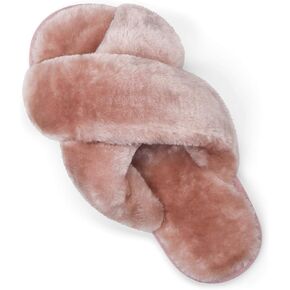 Vepose Women's Cross Band Slippers Soft Plush Furry Open Toe Fur Slides Fuzzy Fluffy Slip on House Shoes Indoor Outdoor Slippers in Kuwait