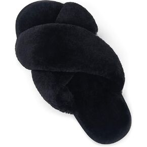 Vepose Women's Cross Band Slippers Soft Plush Furry Open Toe Fur Slides Fuzzy Fluffy Slip on House Shoes Indoor Outdoor Slippers